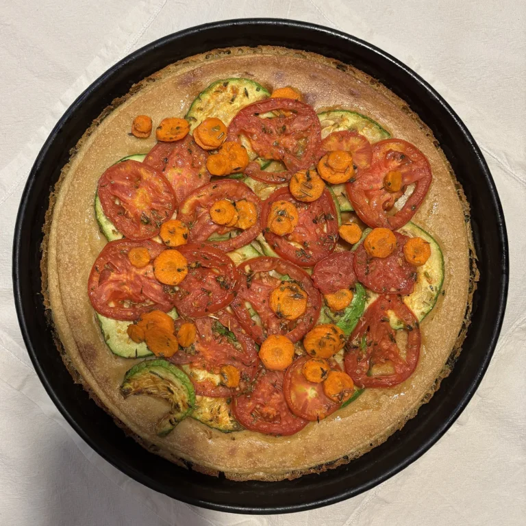 Fainá con vegetales grillados